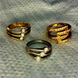 2 Gold And 1 Silver Toned Tiered, Rings, Sizes 8.50 X 2 And 6.0 Lot# 204